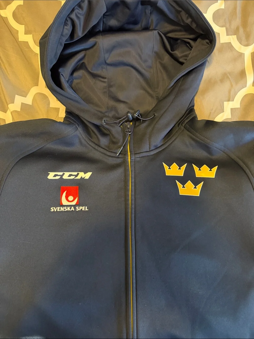 Team Sweden Hockey CCM Navy Hoodie with Yellow Crown Accents